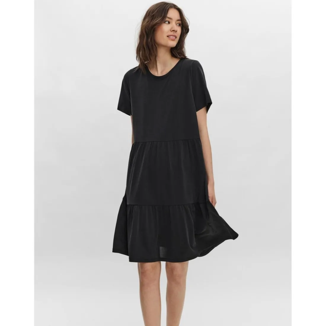 Robe Relaxed Fit Col rond Manches 3/4 Au-dessus du genou noir en coton modal