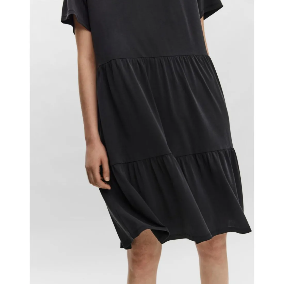 Robe Relaxed Fit Col rond Manches 3/4 Au-dessus du genou noir en coton modal