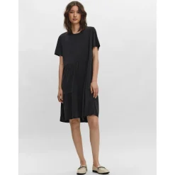Robe Relaxed Fit Col rond Manches 3/4 Au-dessus du genou noir en coton modal