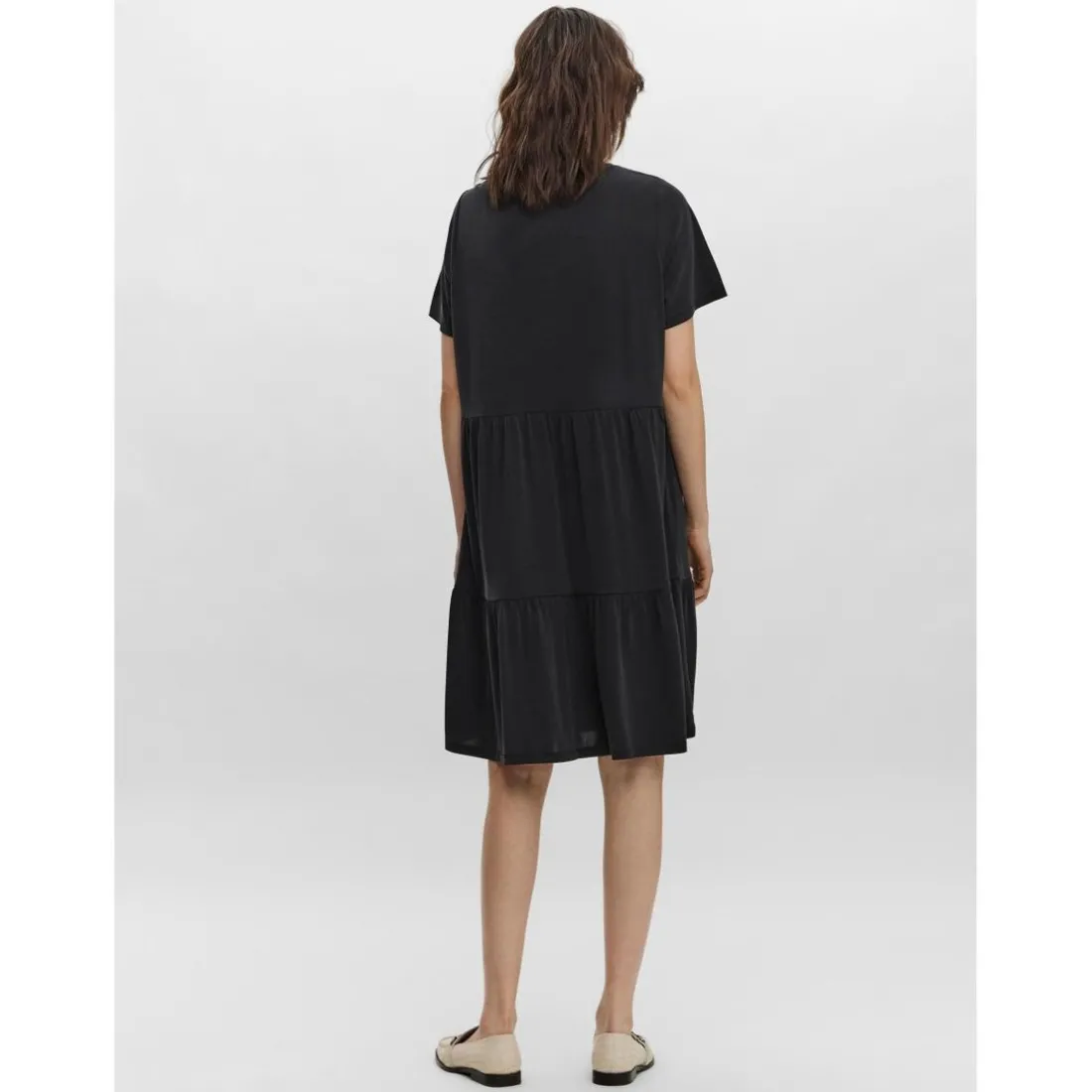 Robe Relaxed Fit Col rond Manches 3/4 Au-dessus du genou noir en coton modal