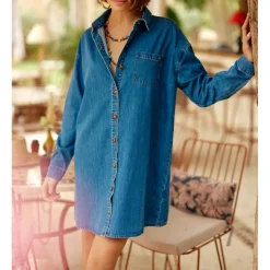 Robe RIMEN S stone en coton bleu