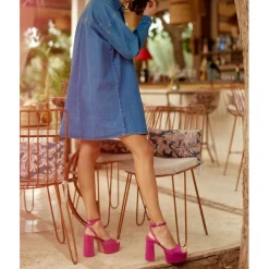 Robe RIMEN S stone en coton bleu