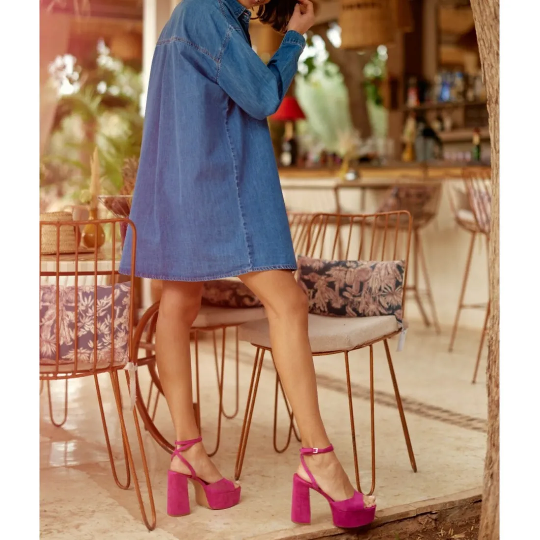 Robe RIMEN S stone en coton bleu