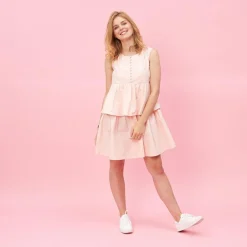 Robe sans manche 2 volants effet plissé femme - Rose