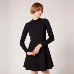 Robe unie courte manches longues noir en viscose