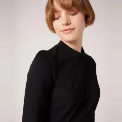 Robe unie courte manches longues noir en viscose