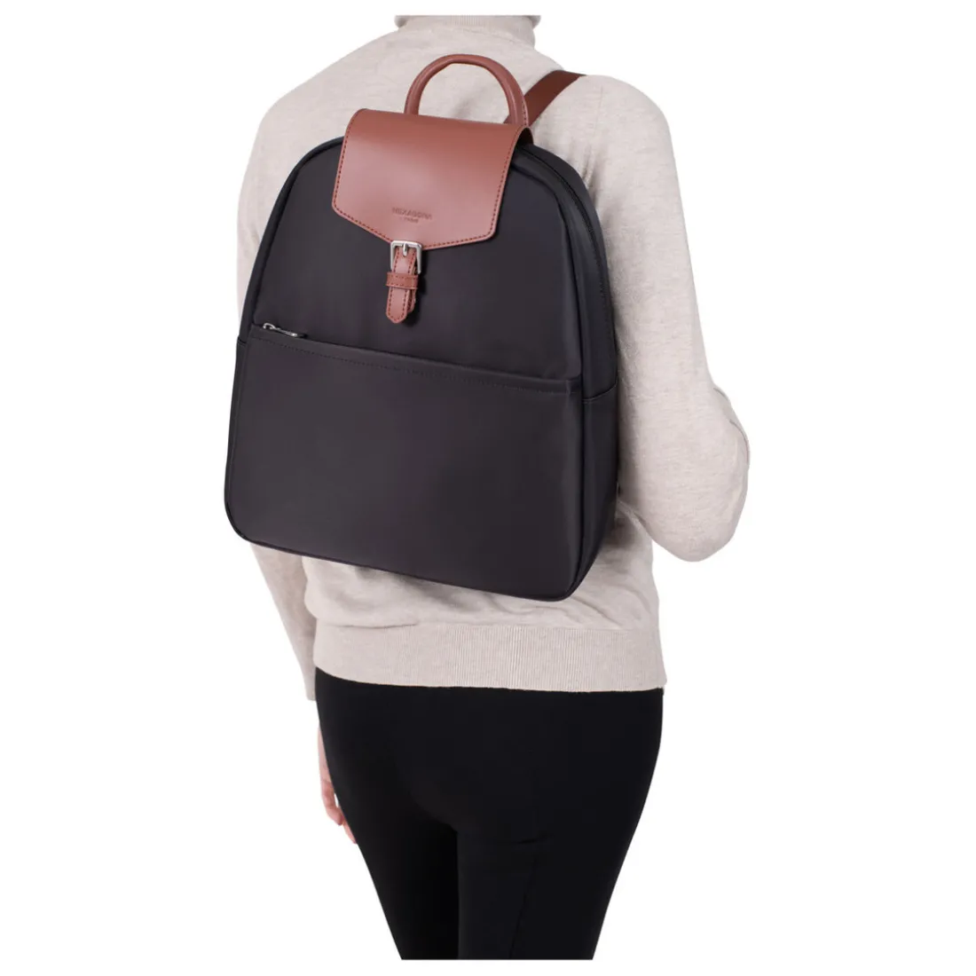 Sac à dos - Tablette & A4 - Noir/Marron - Pop en nylon