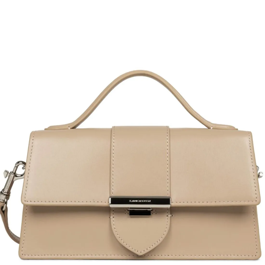 Sac baguette à rabat avec fermoir M Paris Ily beige foncé en cuir