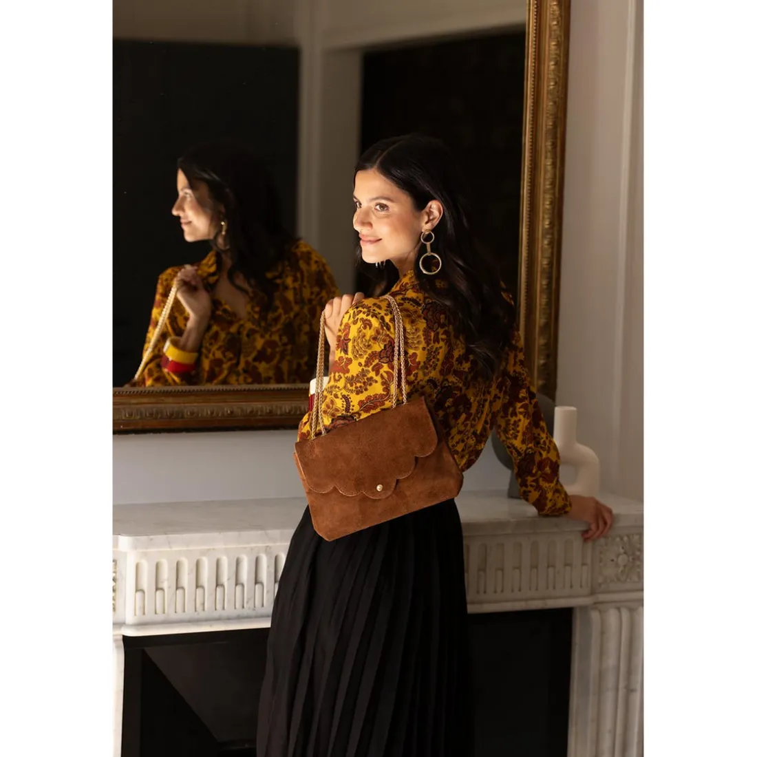 Sac bandoulière à rabat Gaby marron en cuir
