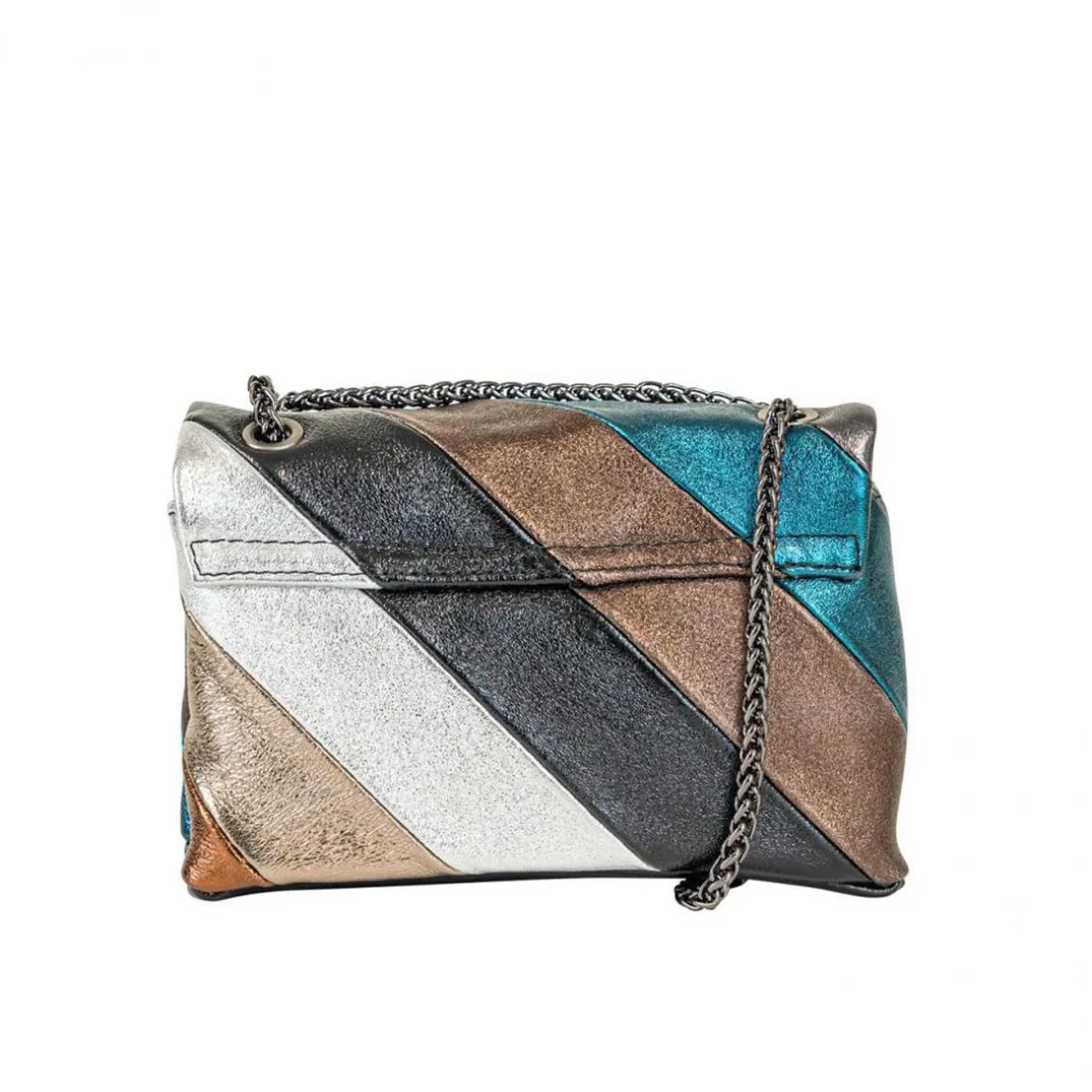 Sac bandoulière à rabat Virna bleu canard en cuir