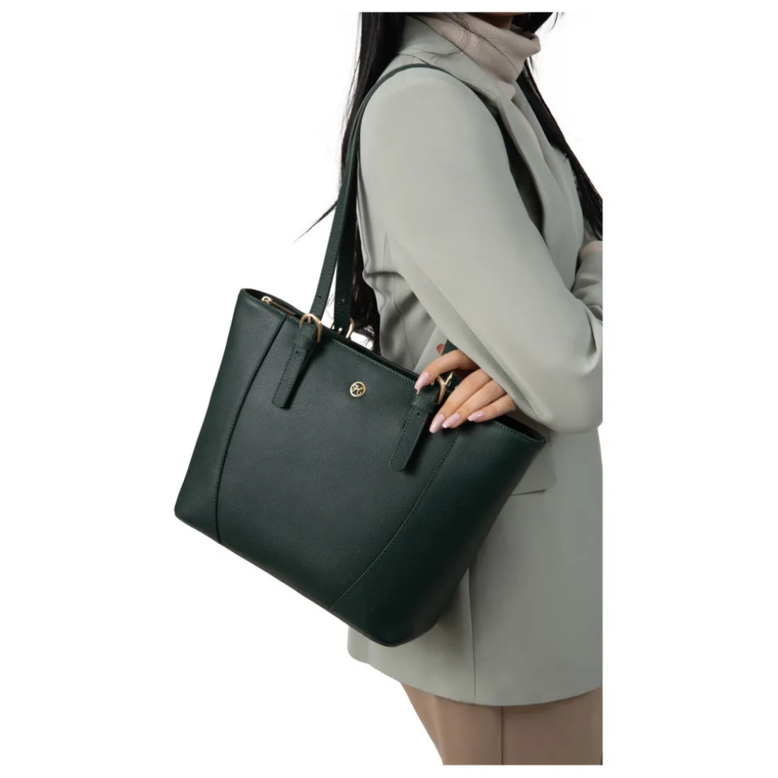 Sac cabas porté épaule AUDE Vert foncé Ivy en cuir
