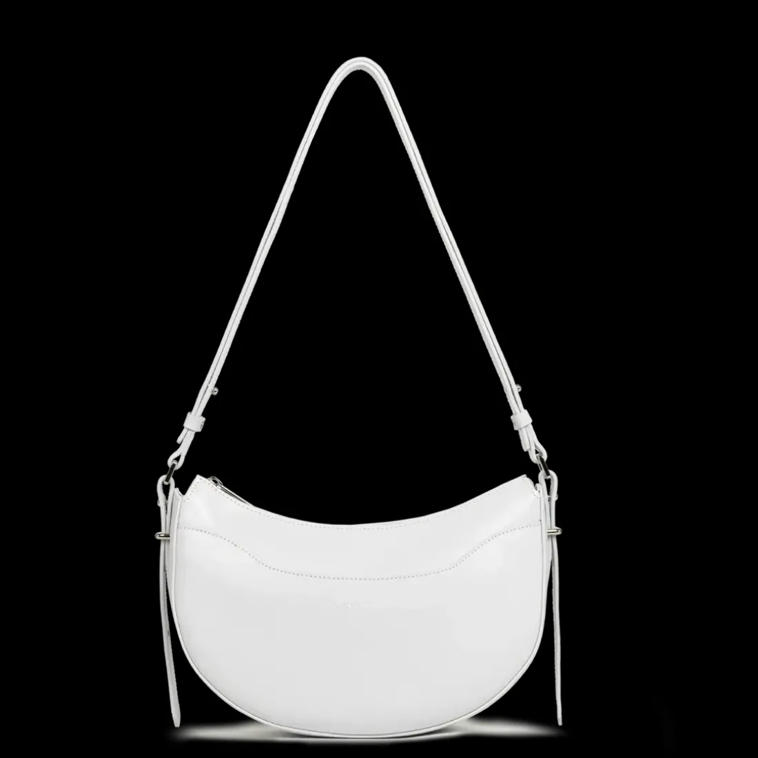 Sac demi lune Zippé Suave Ace Gris clair en cuir