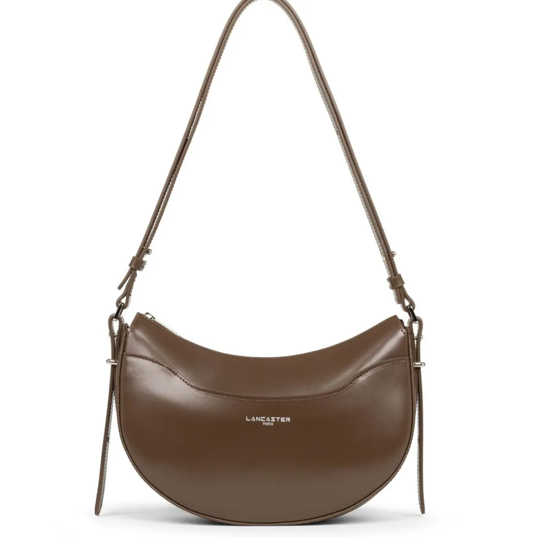 Sac demi lune Zippé Suave Ace marron en cuir