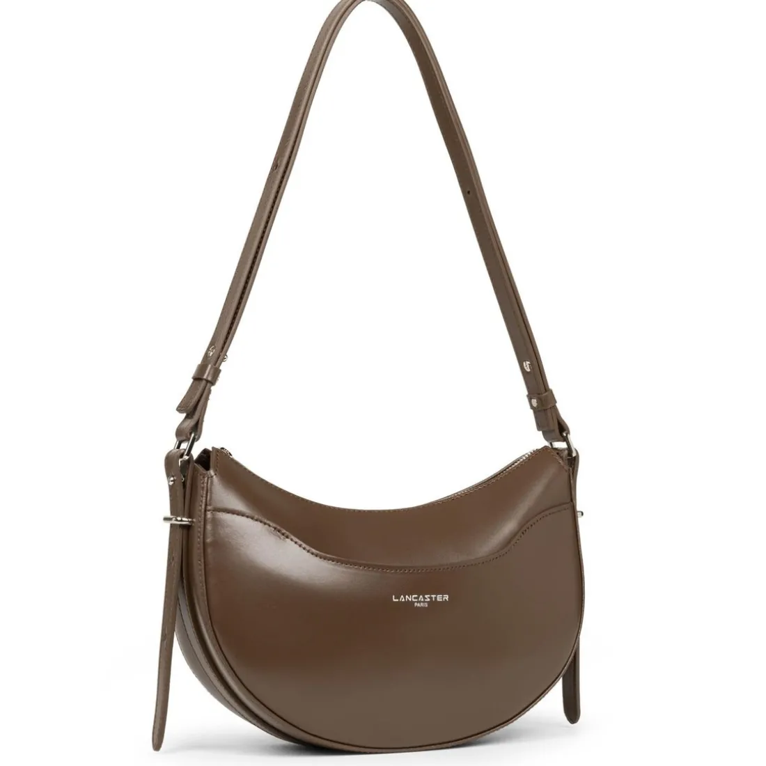 Sac demi lune Zippé Suave Ace marron en cuir