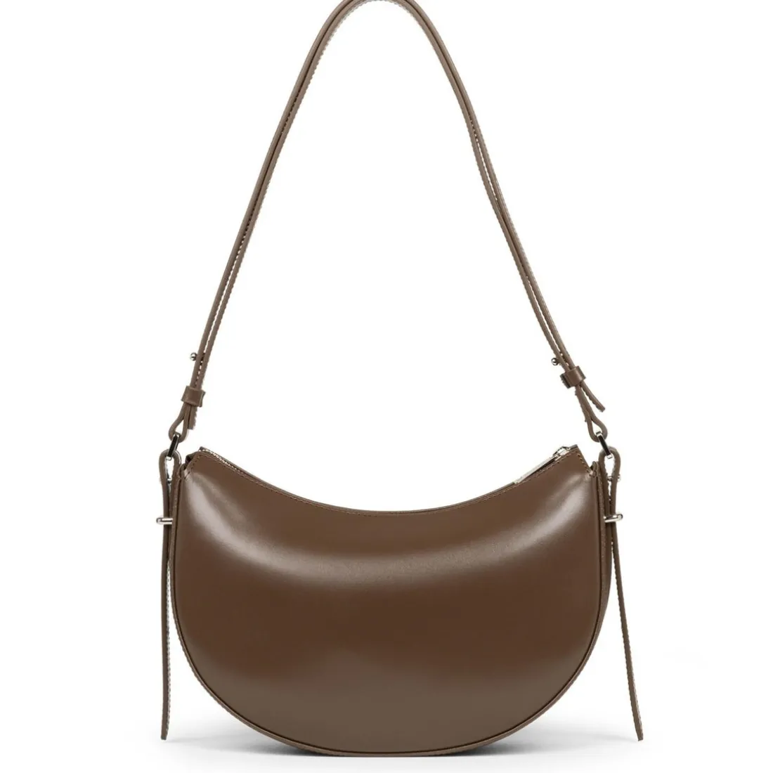 Sac demi lune Zippé Suave Ace marron en cuir