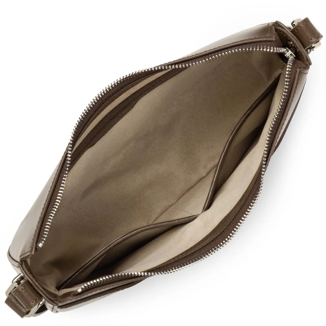 Sac demi lune Zippé Suave Ace marron en cuir