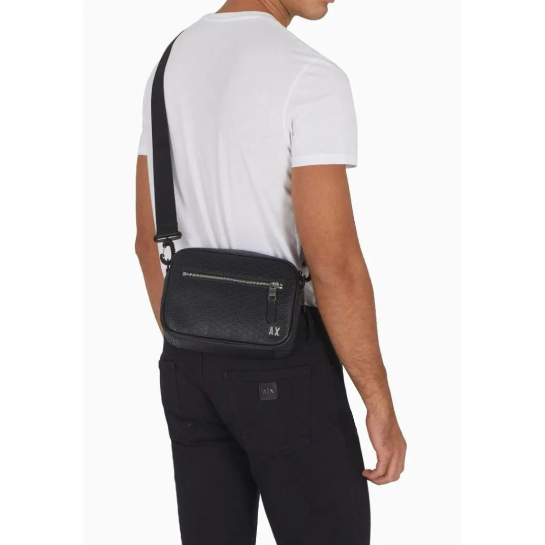 Sac messenger logo en métal homme noir