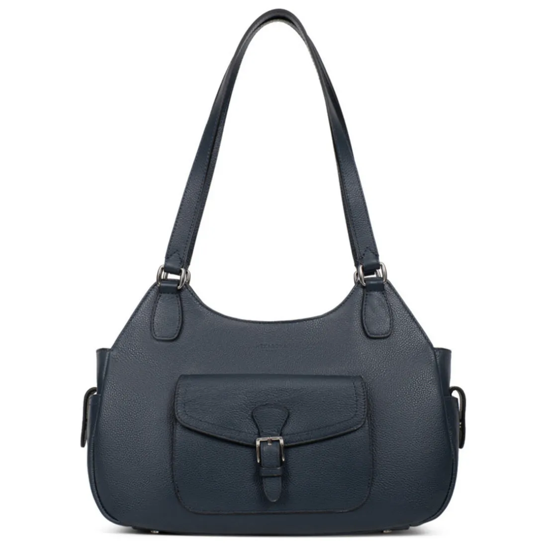 Sac porté épaule 2 anses MIRABELLE Bleu pétrole en cuir Iris