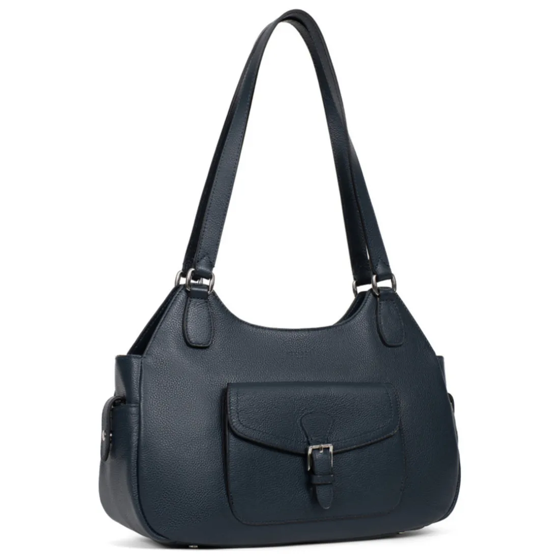 Sac porté épaule 2 anses MIRABELLE Bleu pétrole en cuir Iris