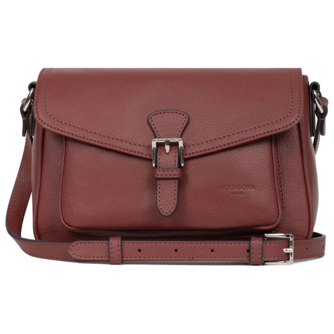 Sac porté travers MIRABELLE Bordeaux en cuir Fleur