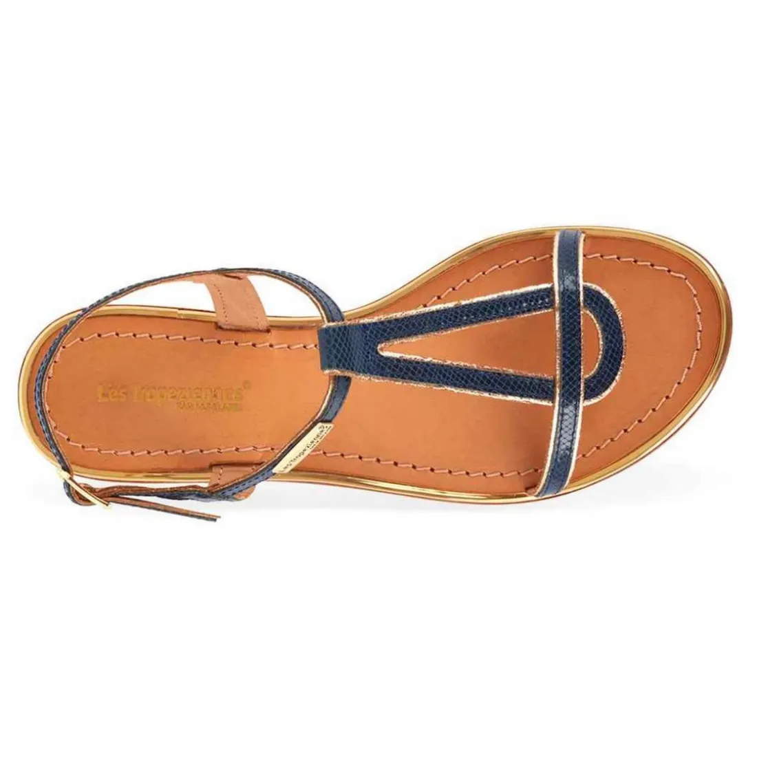 Sandale femme HAMORE Bleu marine en cuir