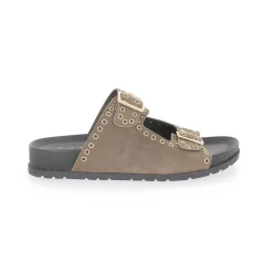 Sandales Femme En Cuir - Vert Olive
