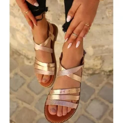 Sandales multibrides femme cuir champagne