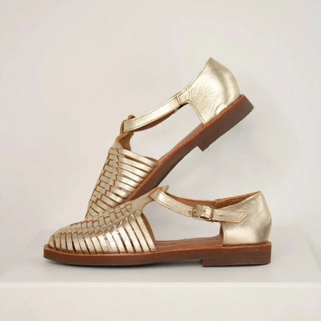 Sandales tressées PEONIA champagne en cuir