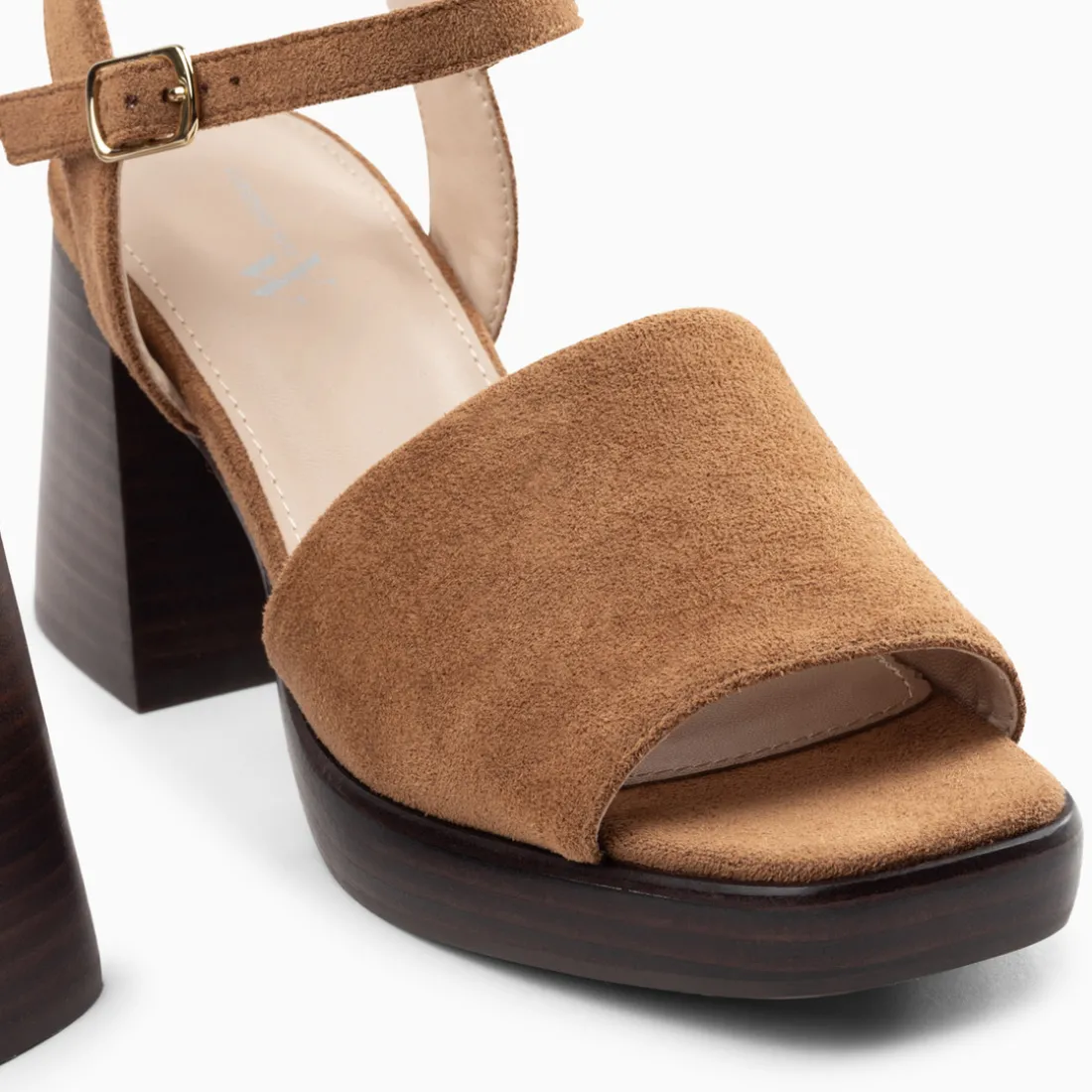 Sandales Tyrah camel à plateforme et talon bois