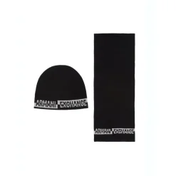 Set bonnet et écharpe homme noir