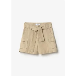 Short fille taille haute Kally beige sable blanc en coton