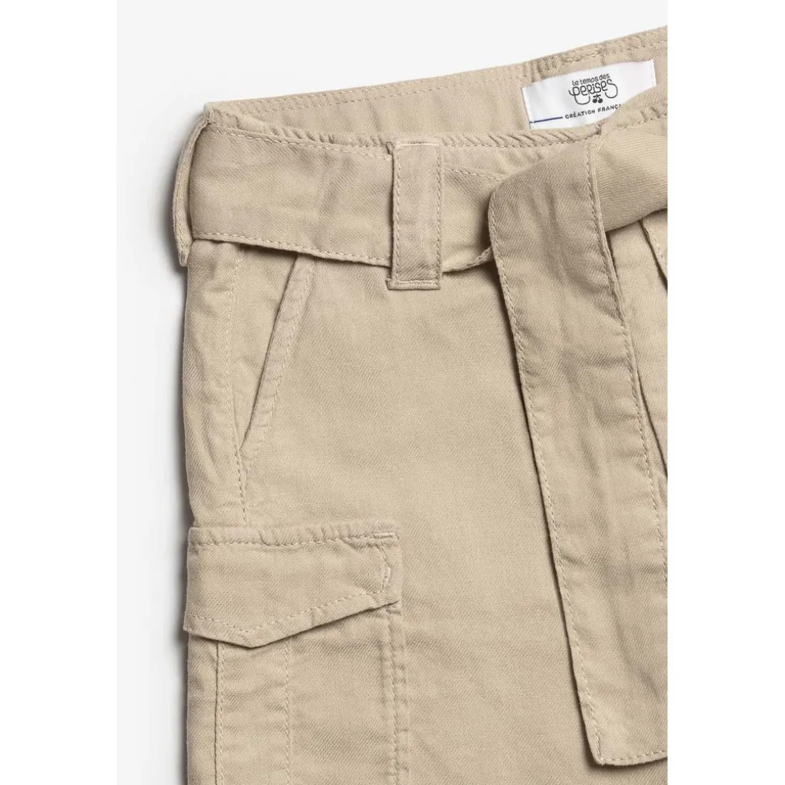 Short fille taille haute Kally beige sable blanc en coton