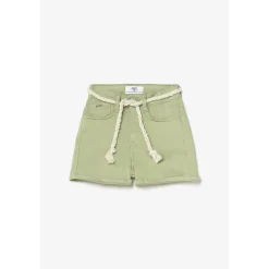 Short fille Tiko taille haute vert amande en coton