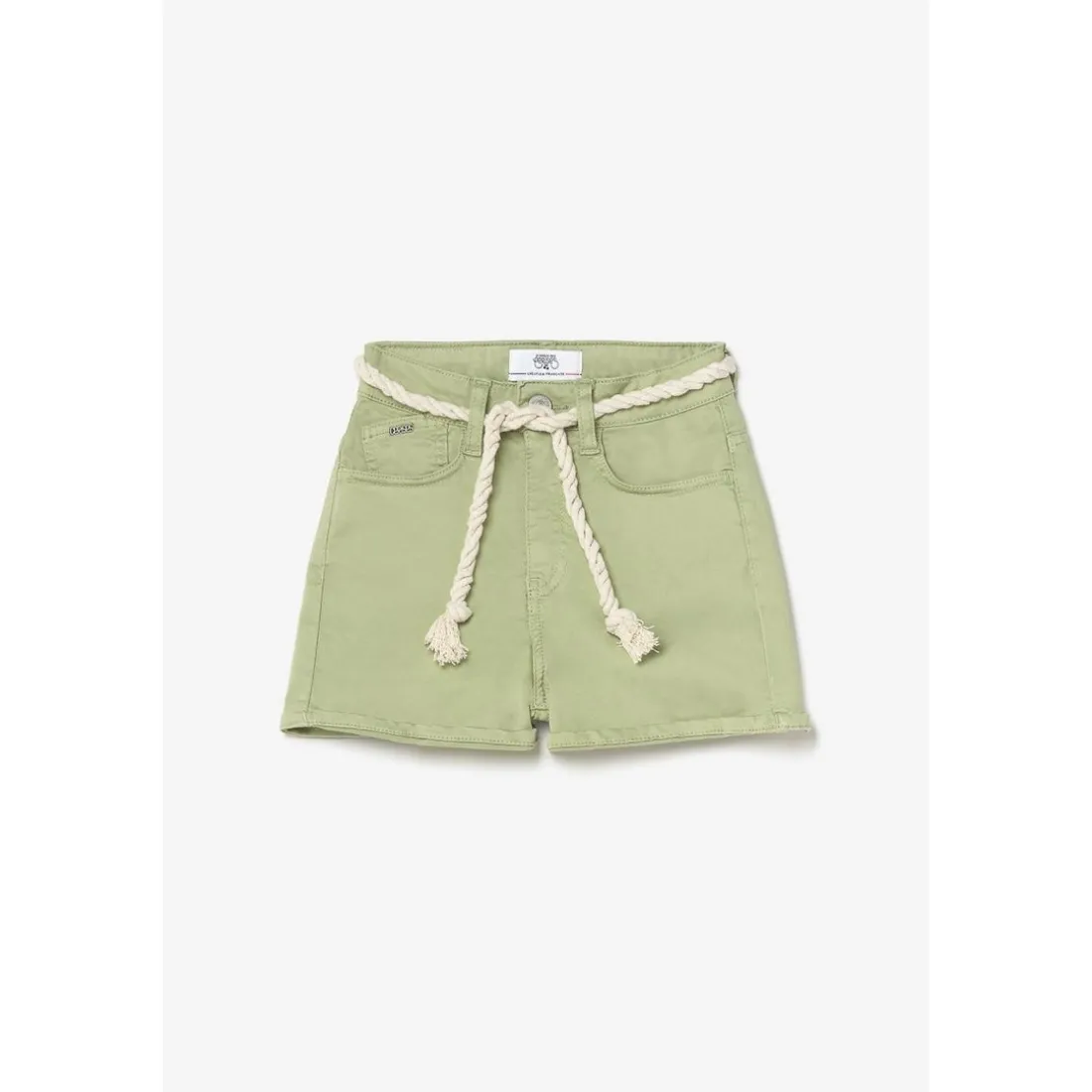 Short fille Tiko taille haute vert amande en coton