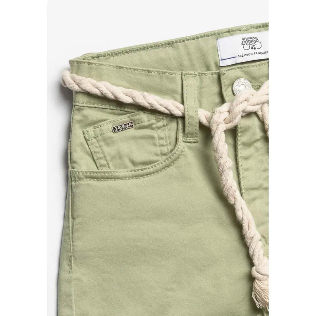 Short fille Tiko taille haute vert amande en coton