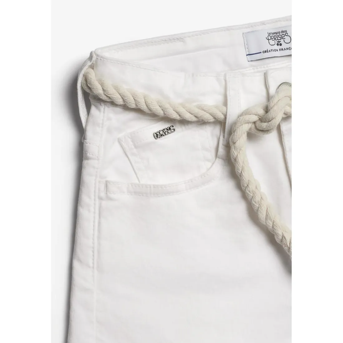 Short fille Tiko taille haute blanc en coton