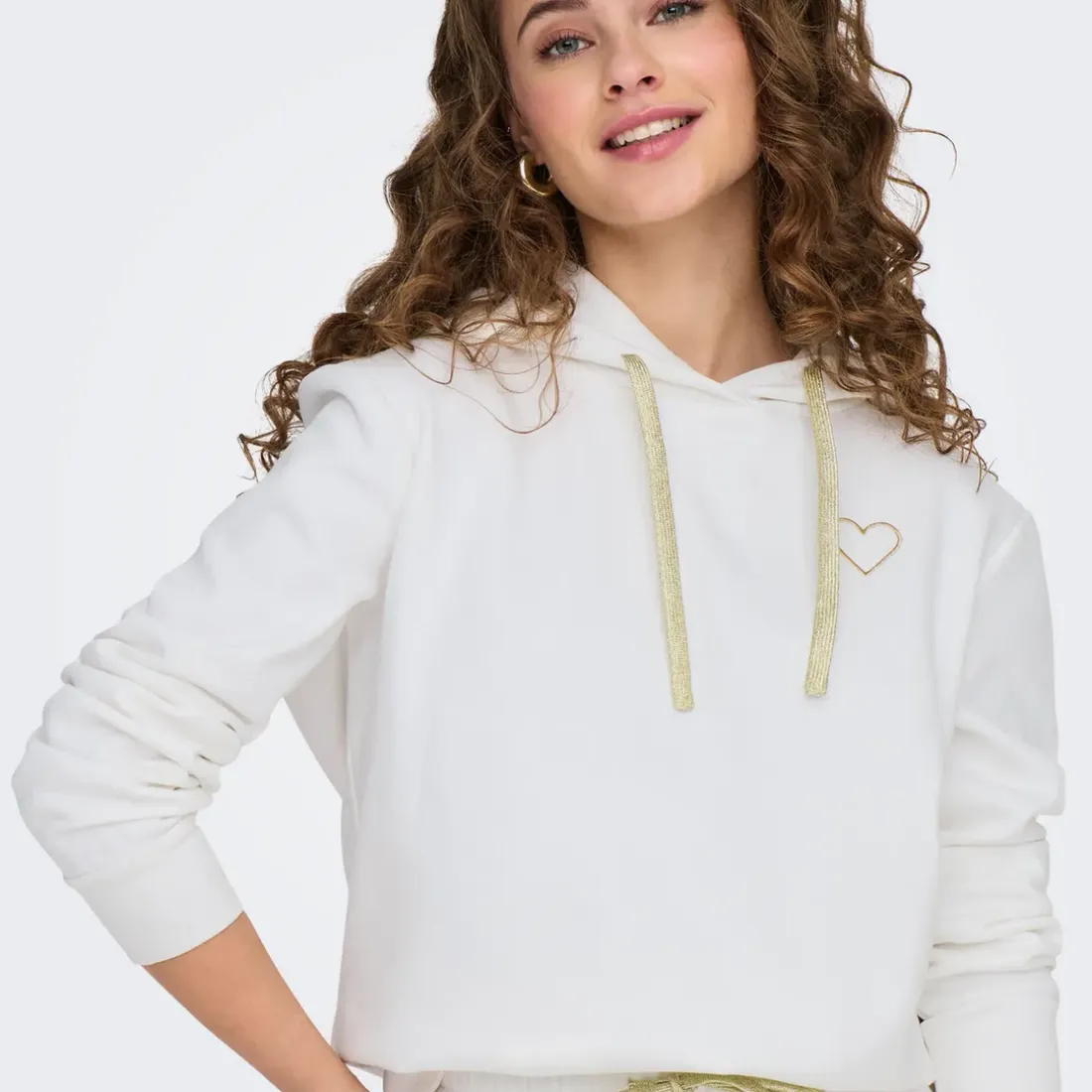 Sweat à capuche Noli - Blanc cassé/ Coeur doré en coton Opal