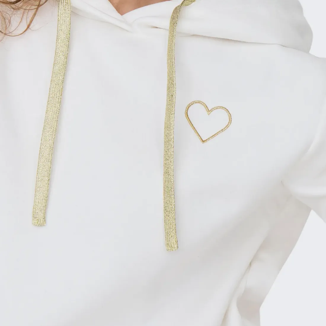 Sweat à capuche Noli - Blanc cassé/ Coeur doré en coton Opal