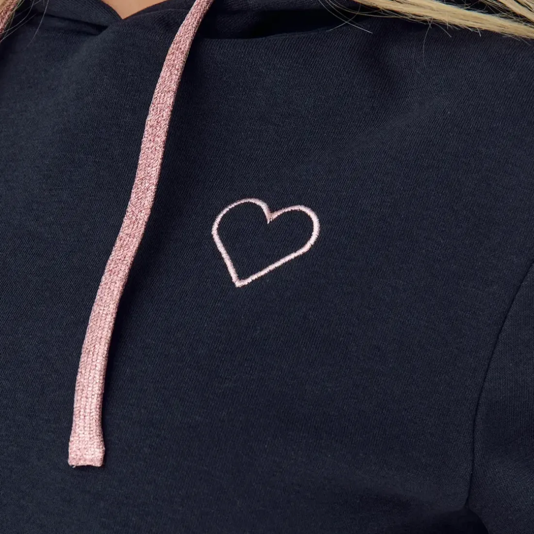 Sweat à capuche Noli - Bleu Minuit/ Coeur rose gold en coton Maia