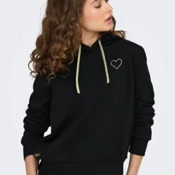 Sweat à capuche Noli - Noir/ Coeur doré en coton Mina