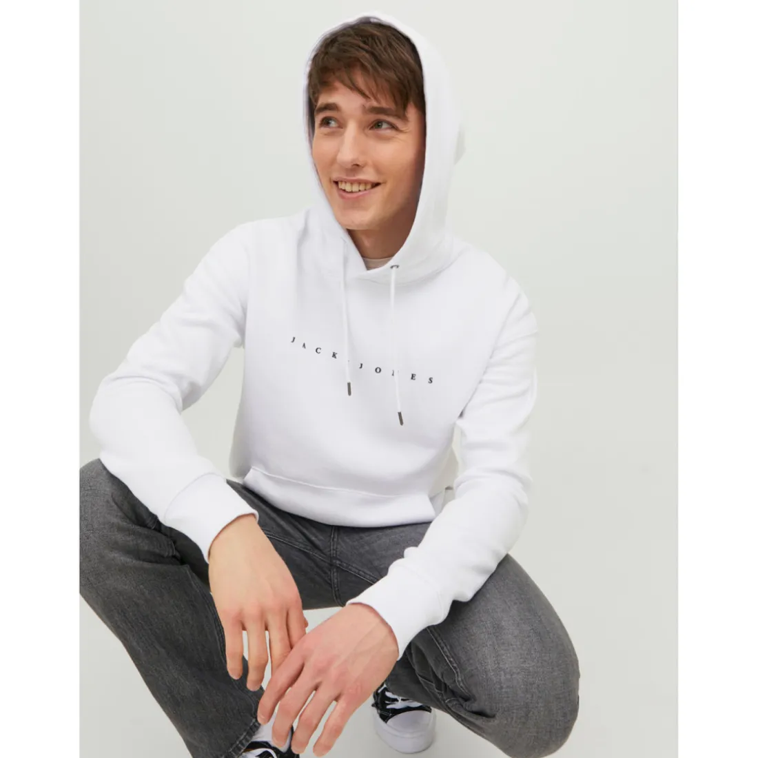 Sweat à capuche Relaxed Fit Manches courtes Blanc en coton