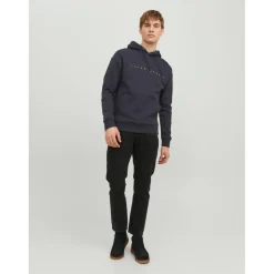 Sweat à capuche Relaxed Fit Manches courtes Bleu Marine en coton