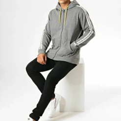 Sweat à capuche zippé - Gris en coton