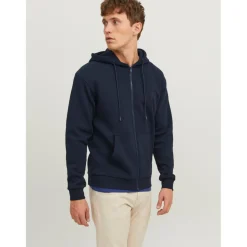 Sweat à capuche zippé Relaxed Fit Manches longues Bleu Marine Gus