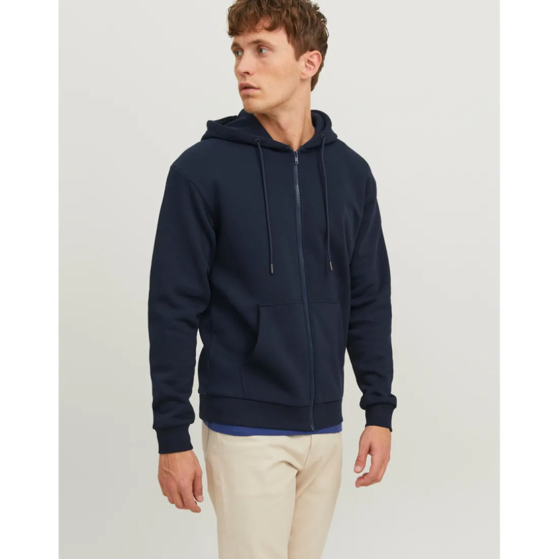 Sweat à capuche zippé Relaxed Fit Manches longues Bleu Marine Gus