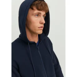 Sweat à capuche zippé Relaxed Fit Manches longues Bleu Marine Gus