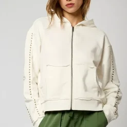 Sweat à capuche zippé VITRA blanc en coton