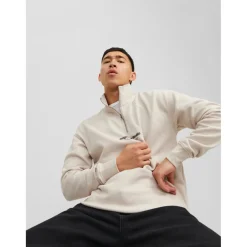 Sweat à col roulé Relaxed Fit Col haut Manches longues Gris Clair en coton