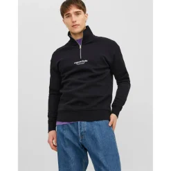 Sweat à col roulé Relaxed Fit Col haut Manches longues Noir en coton