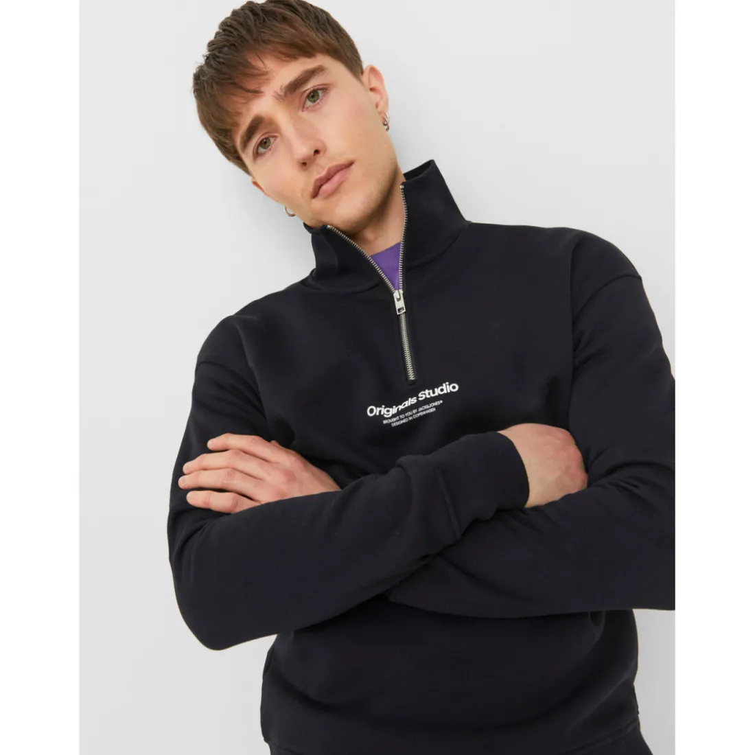 Sweat à col roulé Relaxed Fit Col haut Manches longues Noir en coton